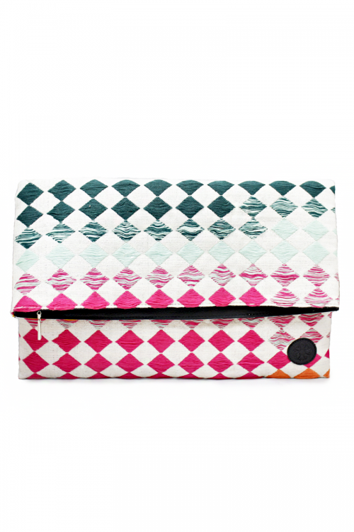 Leather & Rainbow Textile Oversize Clutch Bag "Tokio"