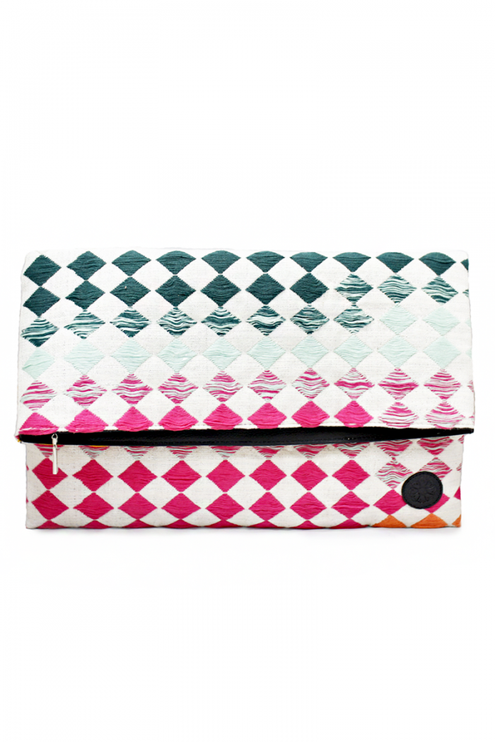 Leather & Rainbow Textile Oversize Clutch Bag "Tokio"