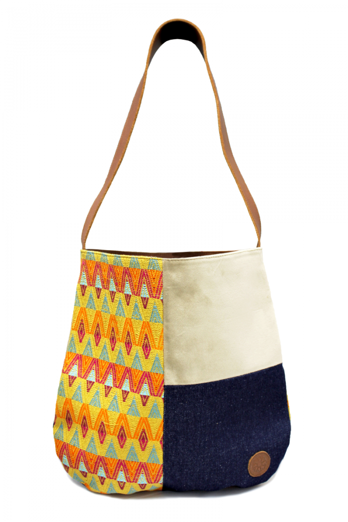 Velvet, Denim & Trópico Textile Shoulder Bag "Berna"