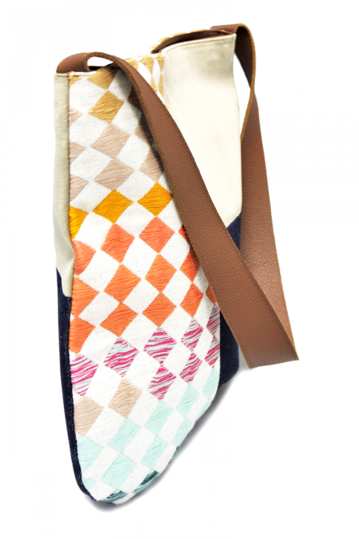 Velvet, Denim & Rainbow Textile Shoulder Bag "Berna"