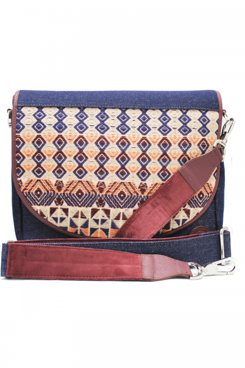 Denim, Leather, & Sunset Textile Shoulder Bag "Tulsa"