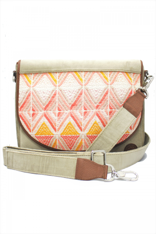 Velvet, Leather, & Peach Textile Crossbody Bag "Tulsa"