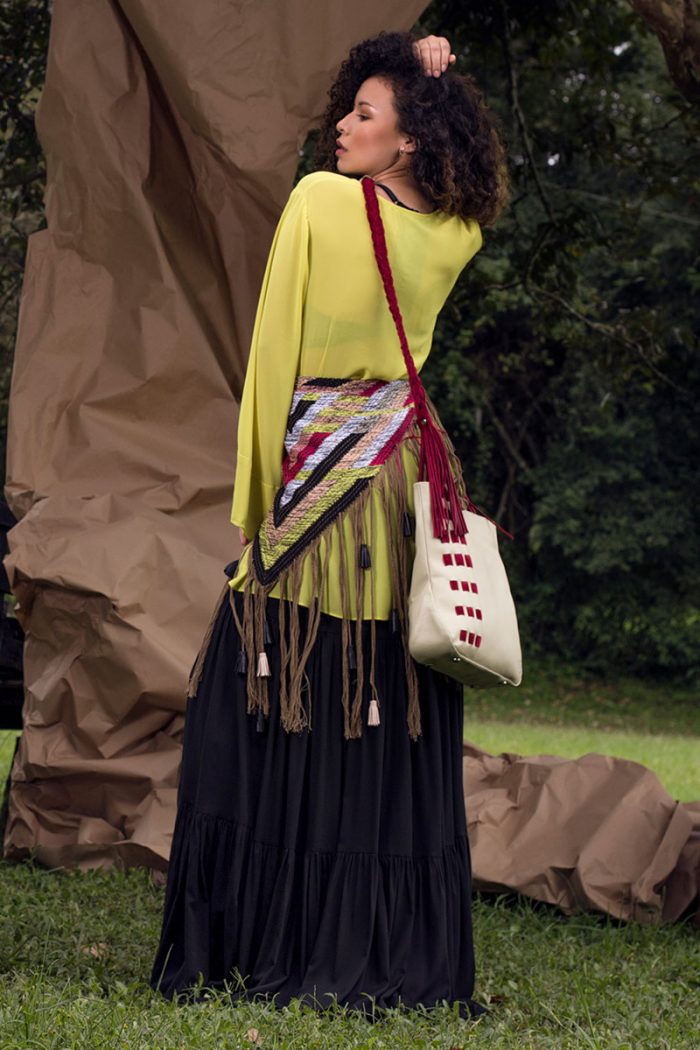 Leather & Velvet Braided Shoulder Bag "Buclé"