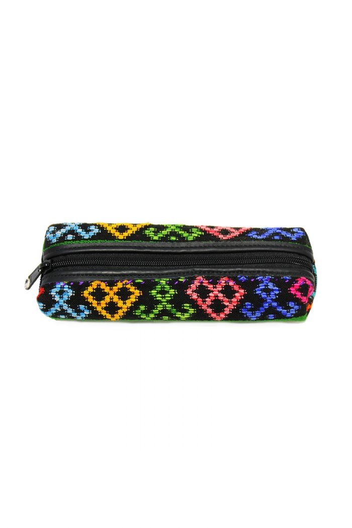 Leather & Colorful Handwoven Guatemalan Textiles "Cosmetic Pouches"