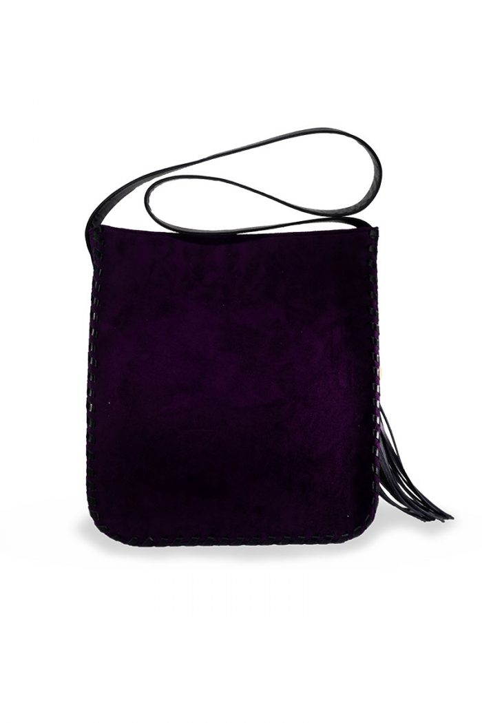 Mauve Velvet & Leather Shoulder Bag "Évora"