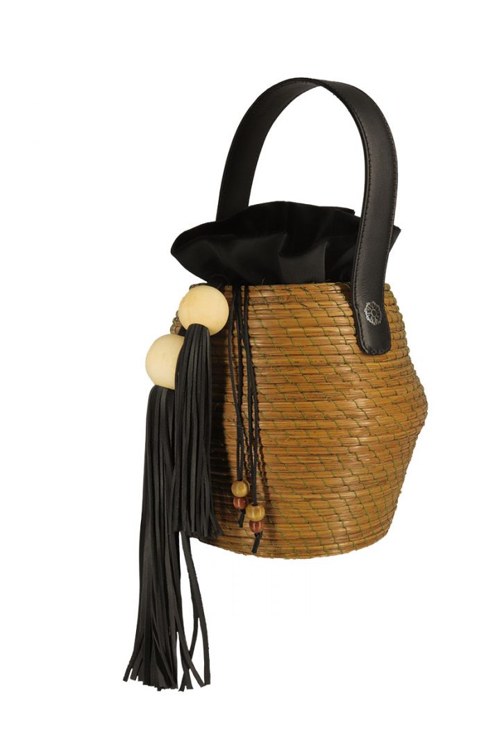 Natural Pine Fiber & Leather Hand Bag "Velvet Basket"