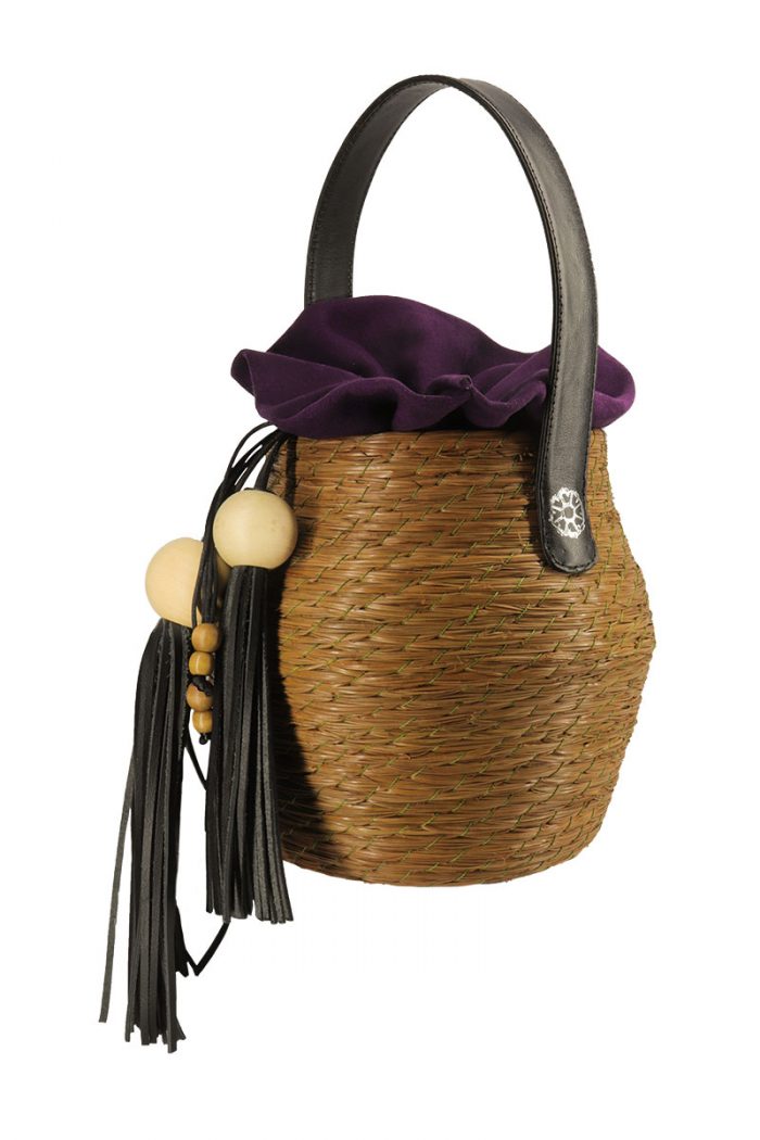 Natural Pine Fiber & Leather Hand Bag "Velvet Basket"
