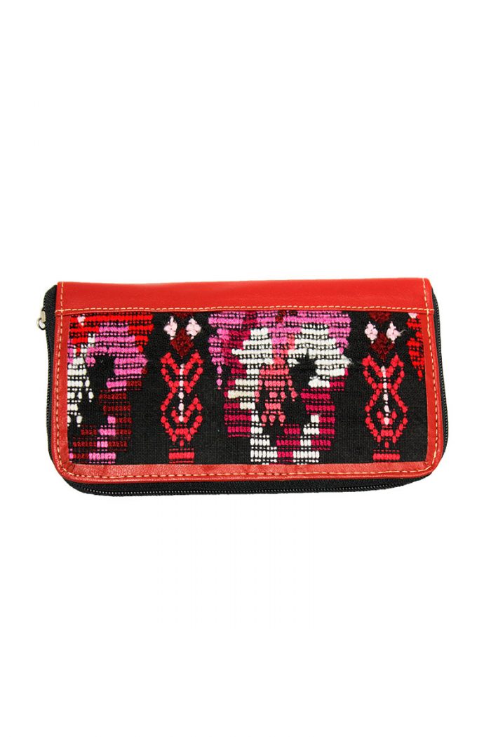 Leather and Handwoven Colorful Textiles "Zipper Wallet"