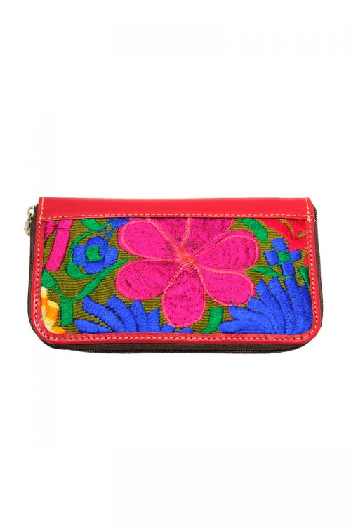 Leather and Handwoven Colorful Textiles "Zipper Wallet"