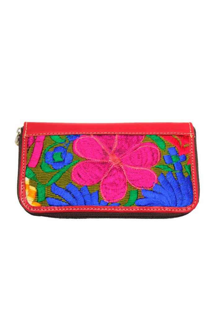 Leather and Handwoven Colorful Textiles "Zipper Wallet"