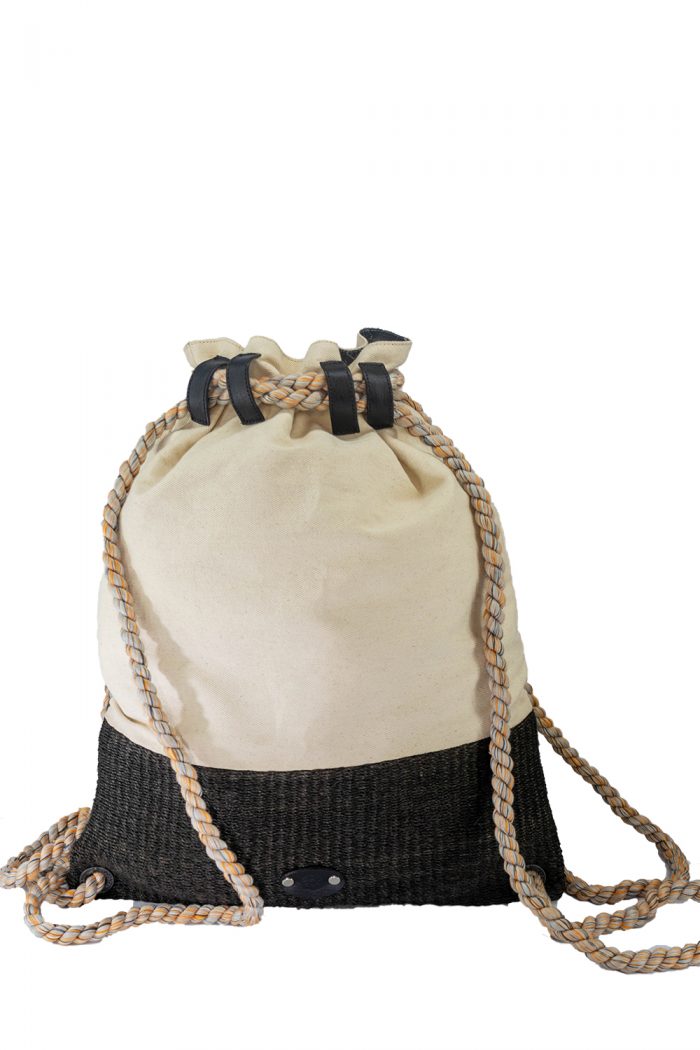 Raw Denim & Black Maguey Fiber String Bag "BASQ"