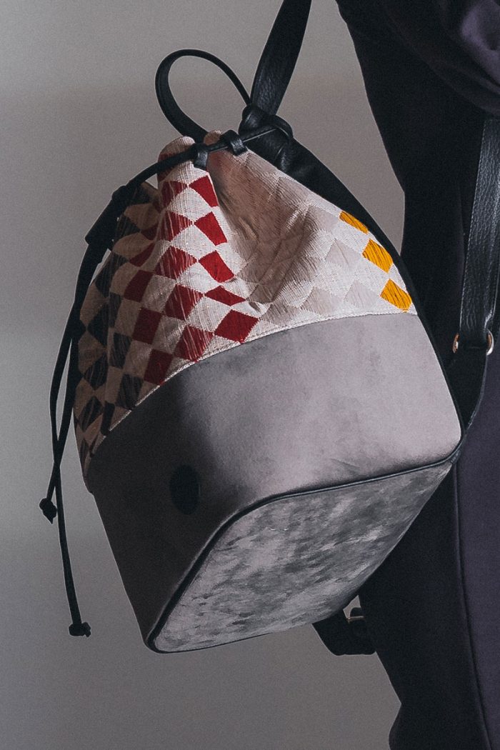 Grey Velvet, Leather & Royal Textile "Rhombus Backpack"