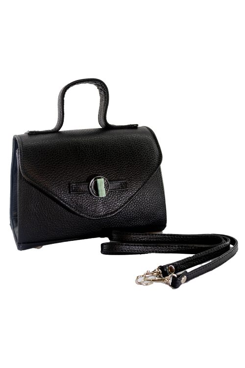 Black Leather Crossbody Mini Satchel Bag "Tessa"