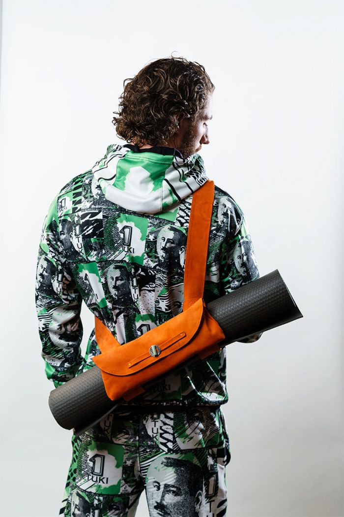 Orange Leather Crossbody Yoga Mat Holder Bag "Yogi"